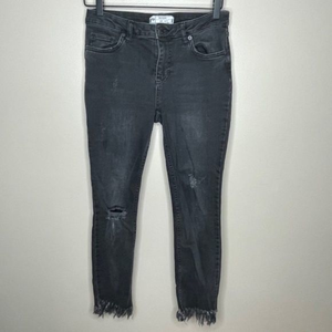 Free People Black Ripped Fringe Hem‎ Skinny Jeans